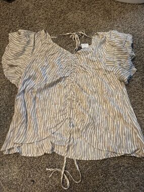 Day trip Beige and White Striped Lightweight Top